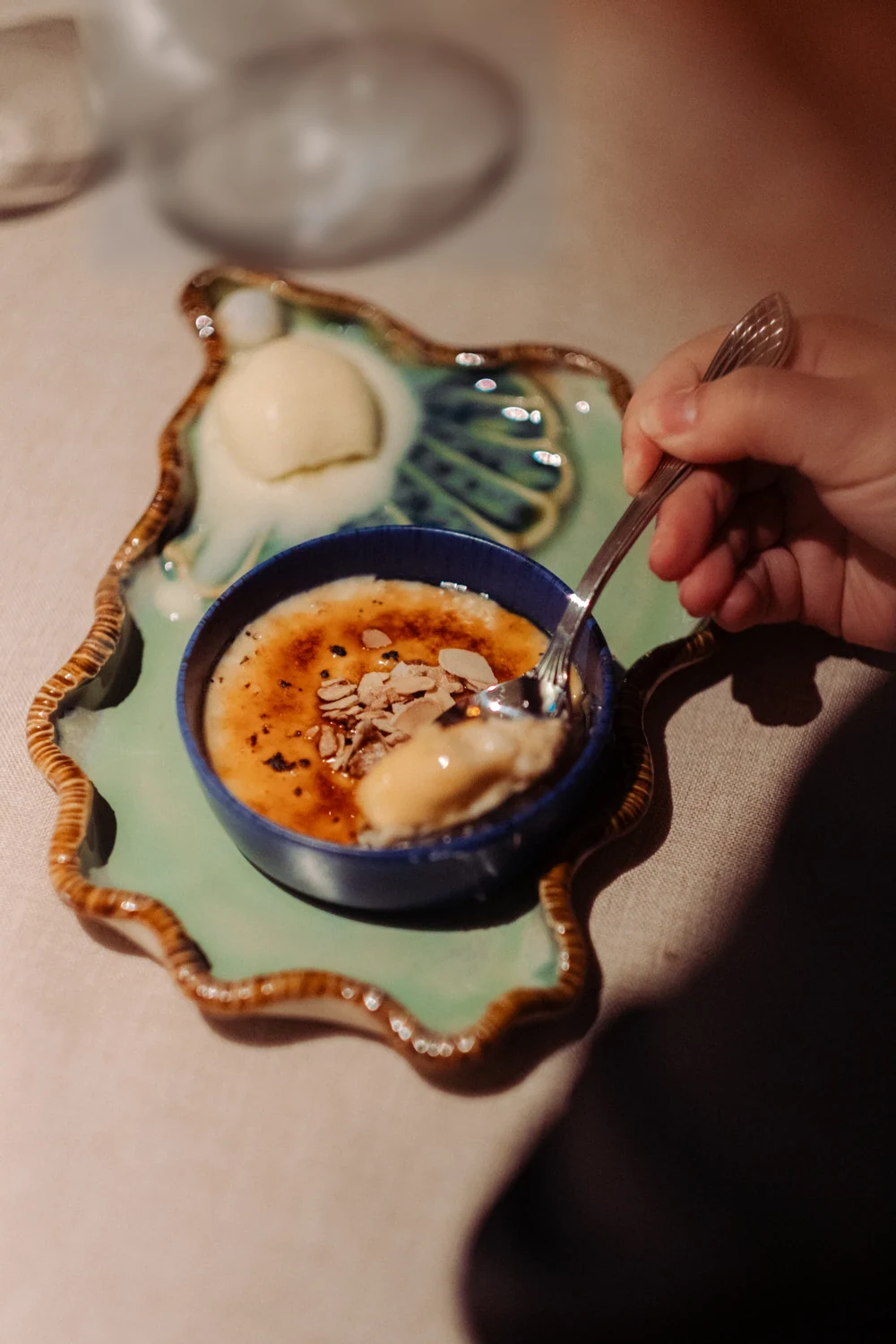 A dessert served in a small ceramic dish
